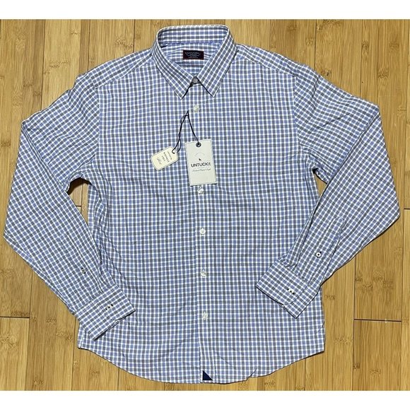 NWT UNTUCKit Durif • Wrinkle Free | Button Up • Blue Check | Men's L • Tall Slim - Picture 2 of 6